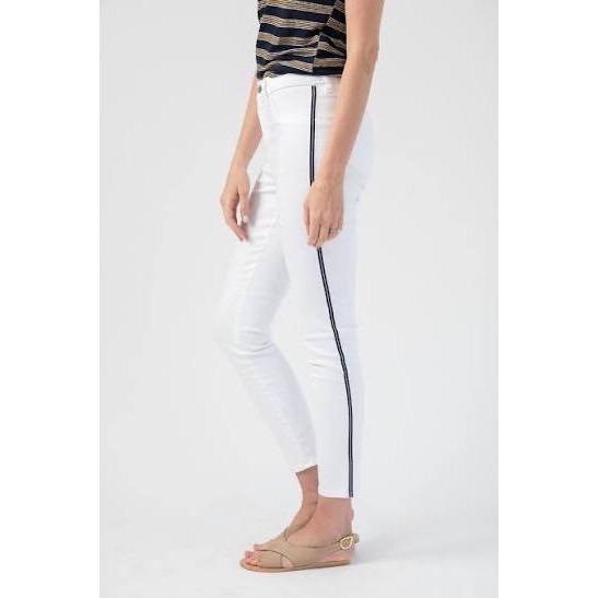 L'agence Margot White Skinny Jean With Black Side Tuxedo Stripe Denim Size 27